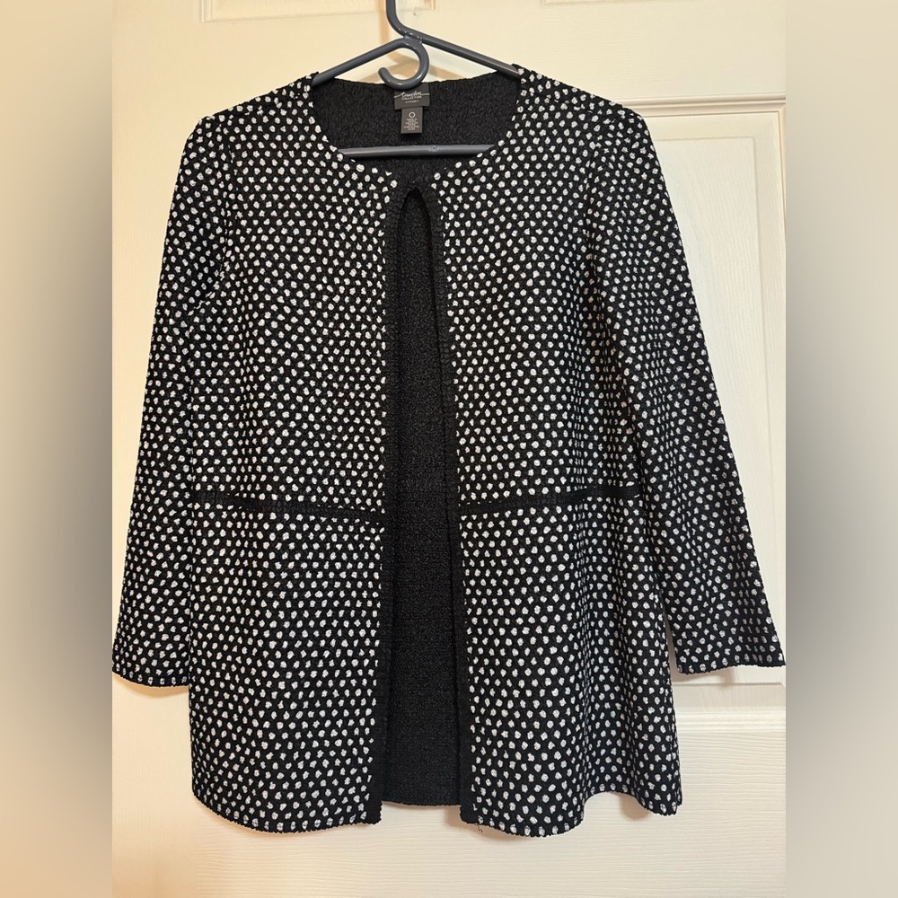Chico's Black and White Polka Dot Travel Cardigan Blazer, Size 0, Wrinkle Free